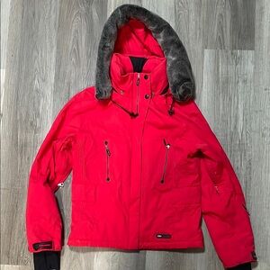 Killy smart system, red Hooded Jacket with Faux Fur Trim